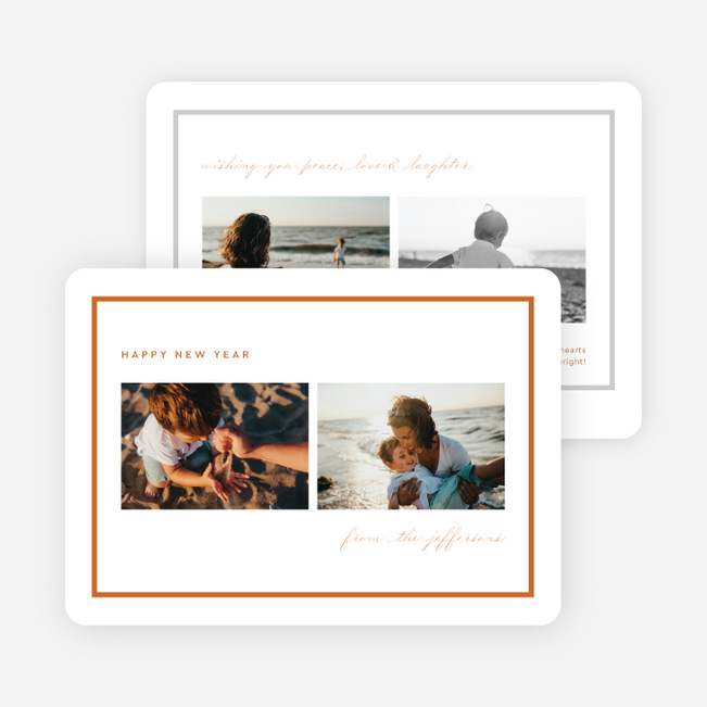 Photo Line New Year Cards and Invitations - Orange