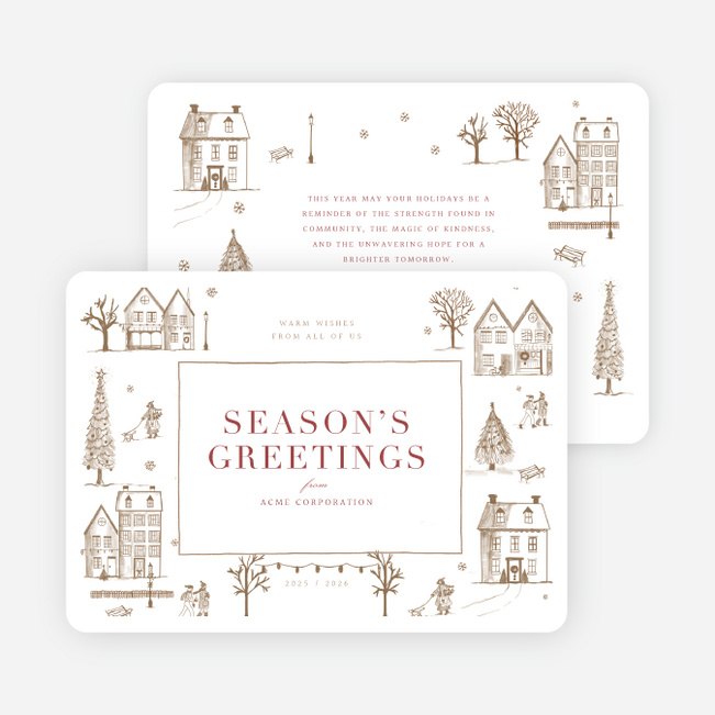 Winter Village Charm Corporate Holiday Cards & Corporate Christmas Cards - Red
