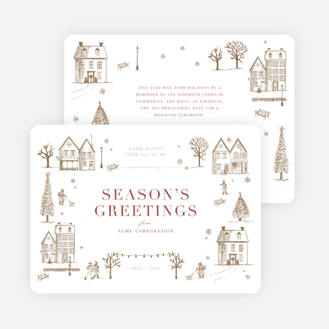 Winter Village Charm Corporate Holiday Cards & Corporate Christmas Cards - Red