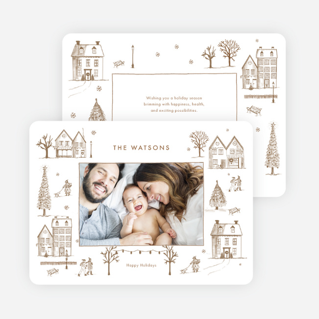Winter Village Charm Holiday Cards and Invitations - Brown