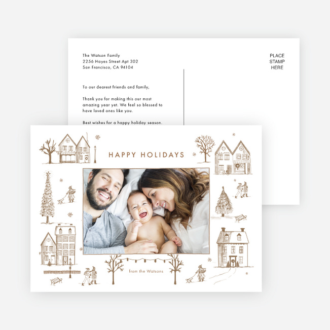 Winter Village Charm Holiday Cards and Invitations - Brown
