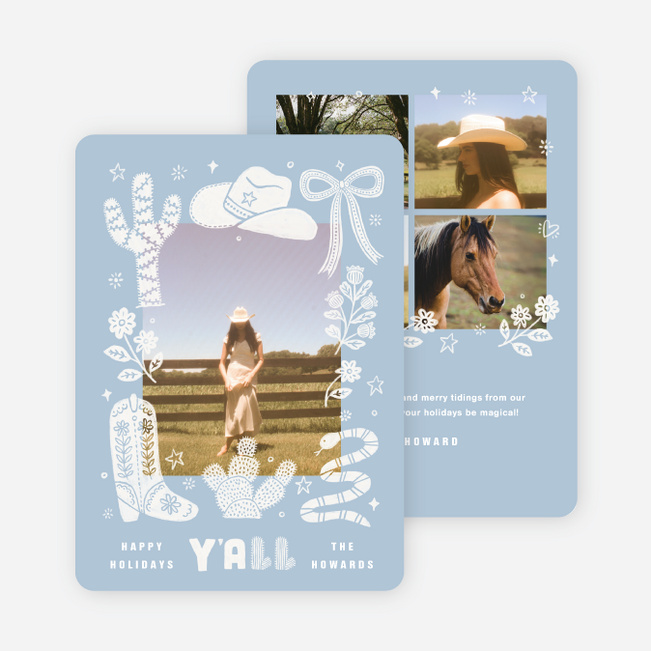Wrangled Wishes Holiday Cards and Invitations - Blue