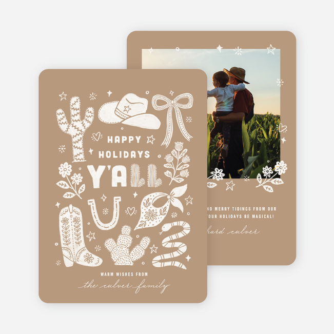 Wrangled Wishes Holiday Cards and Invitations - Brown
