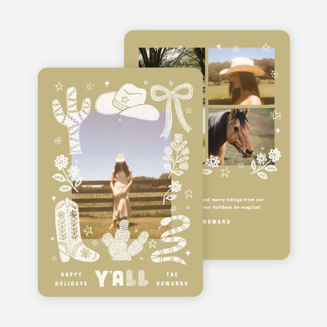 Wrangled Wishes Holiday Cards and Invitations - Yellow