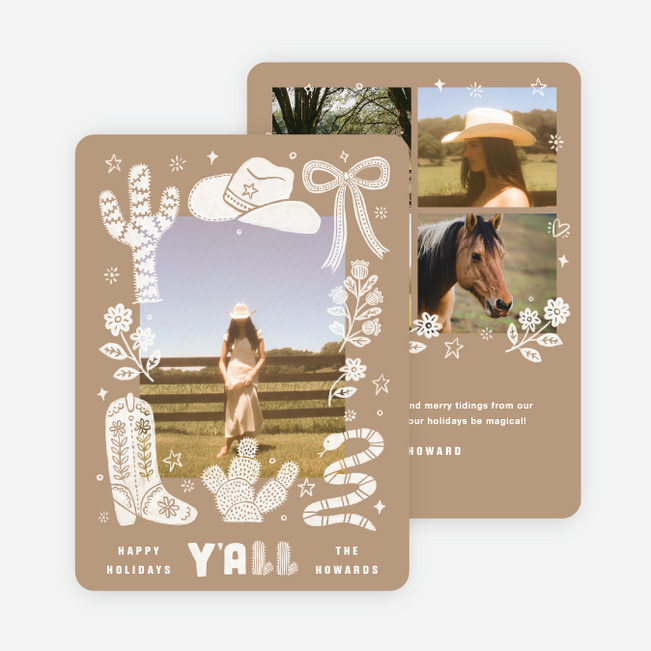 Wrangled Wishes Holiday Cards and Invitations - Brown