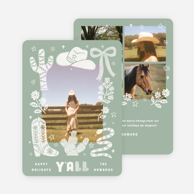 Wrangled Wishes Holiday Cards and Invitations - Green
