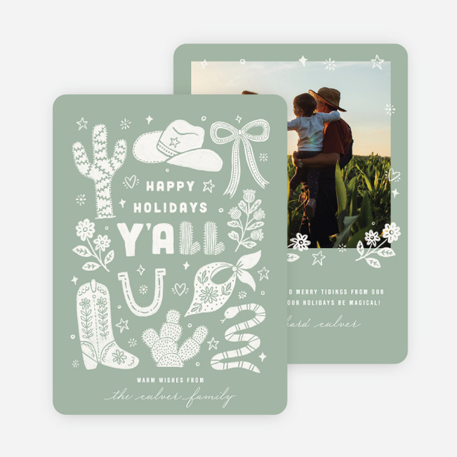 Wrangled Wishes Holiday Cards and Invitations - Green
