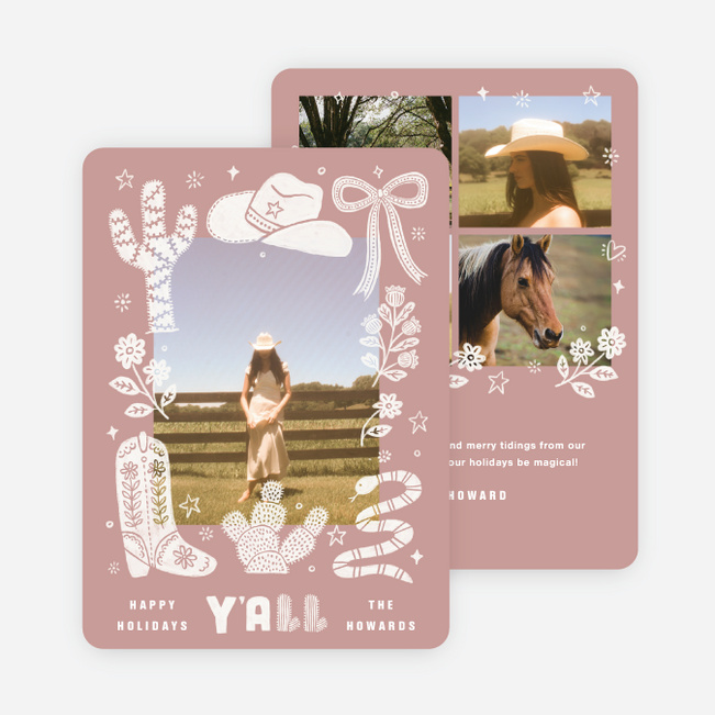 Wrangled Wishes Holiday Cards and Invitations - Pink