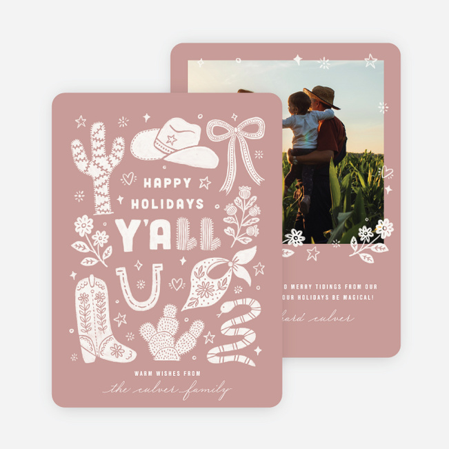 Wrangled Wishes Holiday Cards and Invitations - Pink