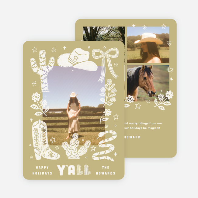 Wrangled Wishes Holiday Cards and Invitations - Yellow