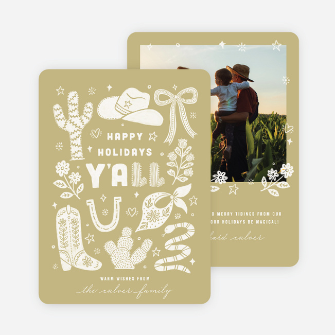 Wrangled Wishes Holiday Cards and Invitations - Yellow