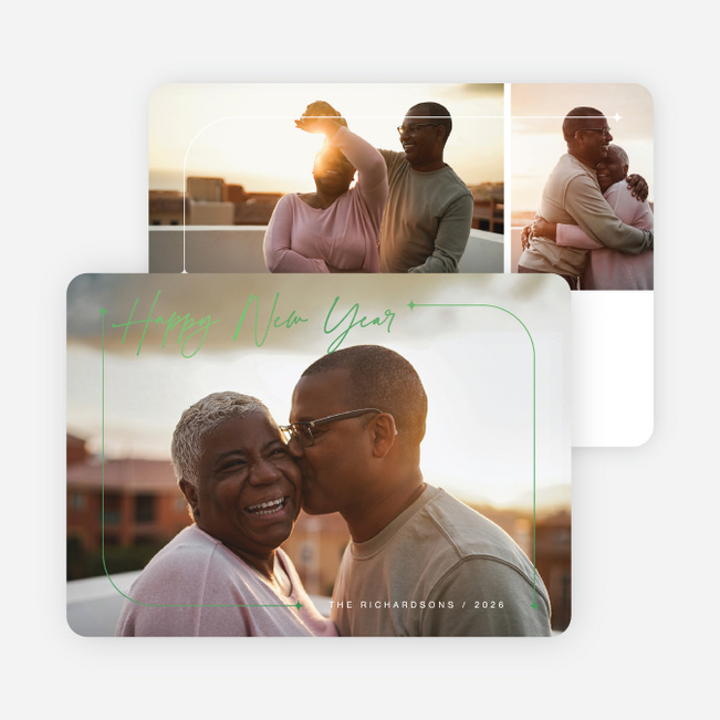 Edge of Radiance New Year Cards and Invitations - Green