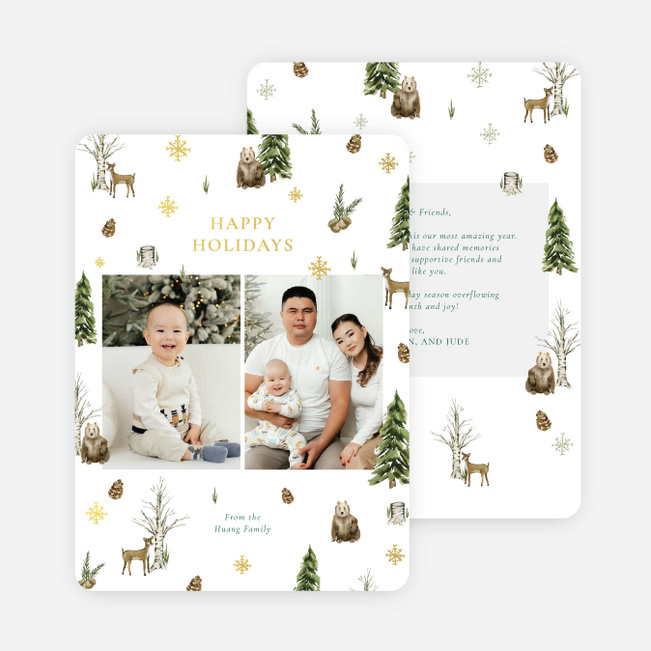 Foil Forest Holiday Cards and Invitations - Yellow