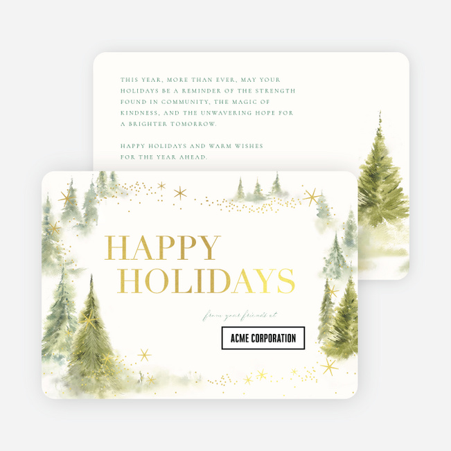 Foil Whispering Woods Corporate Holiday Cards & Corporate Christmas Cards - Yellow