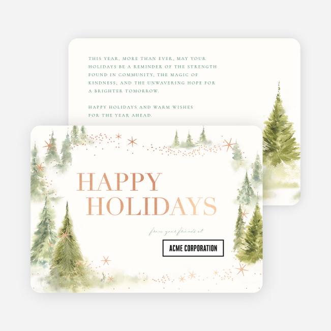 Foil Whispering Woods Corporate Holiday Cards & Corporate Christmas Cards - Pink