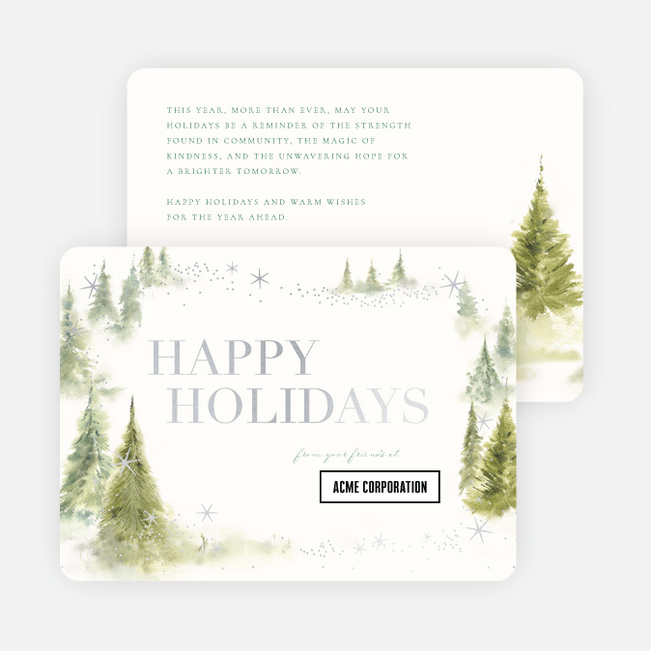 Foil Whispering Woods Corporate Holiday Cards & Corporate Christmas Cards - Gray