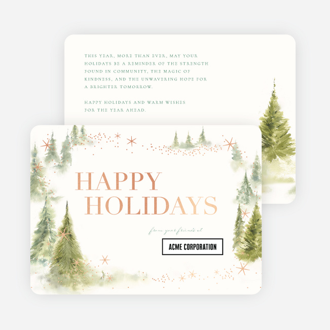 Foil Whispering Woods Corporate Holiday Cards & Corporate Christmas Cards - Pink