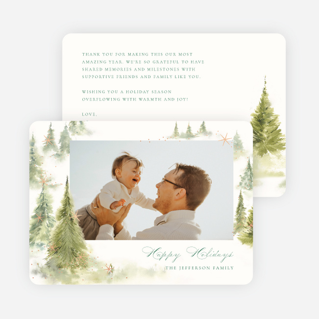 Foil Whispering Woods Holiday Cards and Invitations - Pink