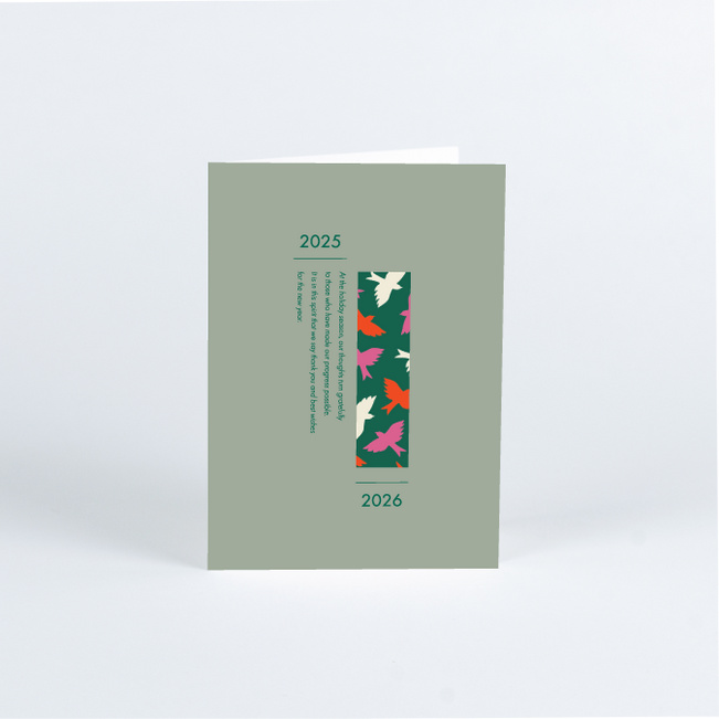 Lovely Bird Pattern Business and Corporate Holiday Cards - Green