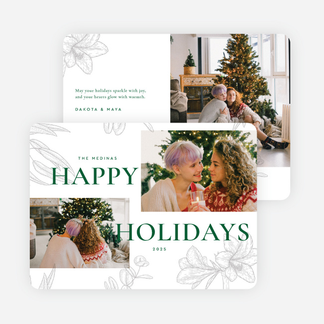 Muted Florets Holiday Cards and Invitations - Green