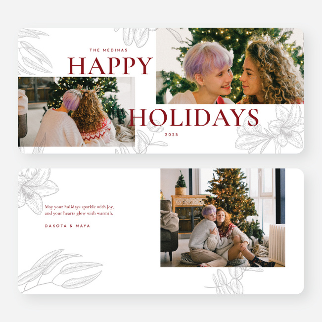 Muted Florets Holiday Cards and Invitations - Red