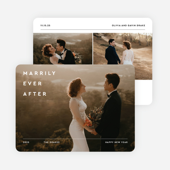 Newly Wedded Bliss New Year Cards and Invitations - White