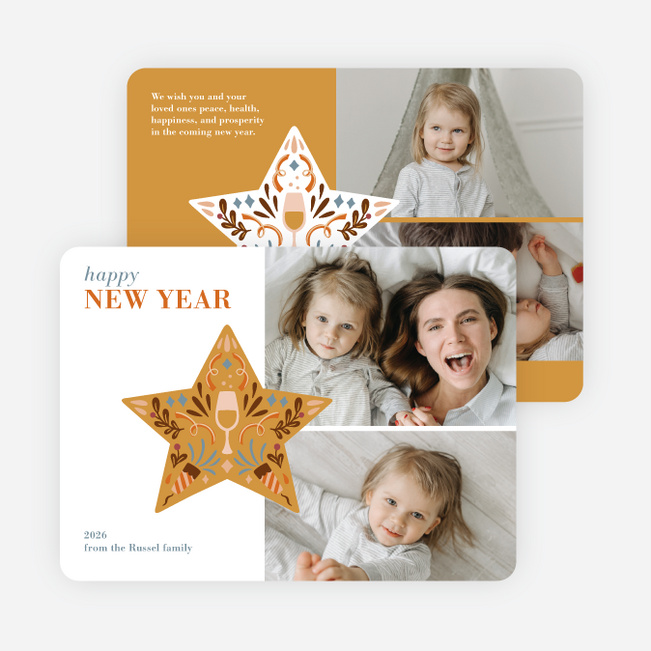 Ornamental Florals New Year Cards and Invitations - Yellow