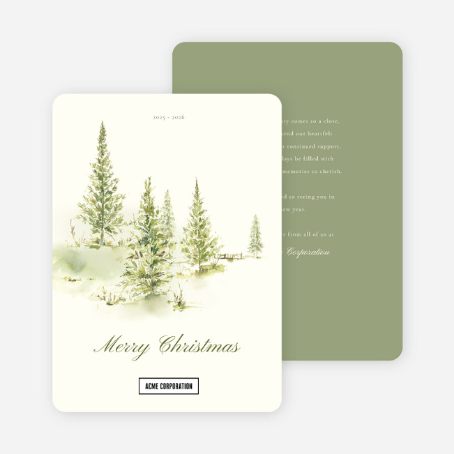 Peaceful Pines Corporate Holiday Cards & Corporate Christmas Cards - Green