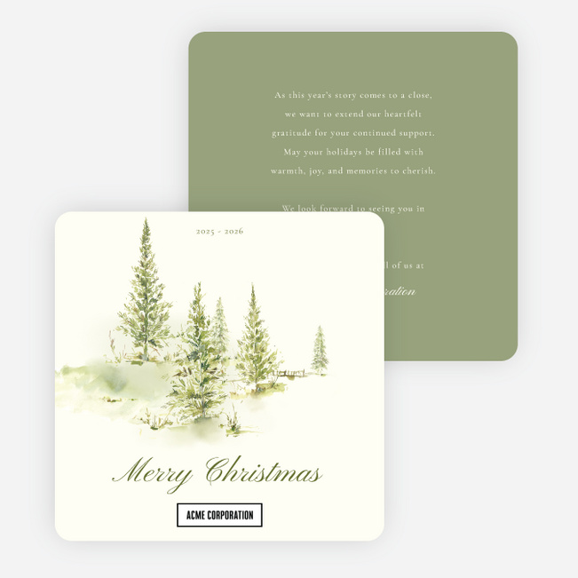 Peaceful Pines Corporate Holiday Cards & Corporate Christmas Cards - Green