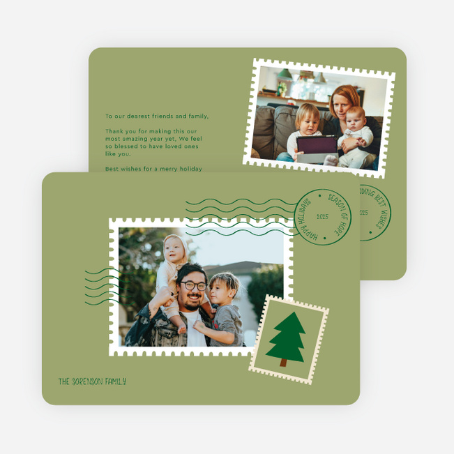 Postmarked Wishes Holiday Cards and Invitations - Green