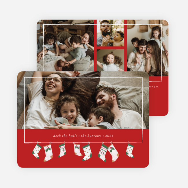 Stockings Hung Up Christmas Cards - Red