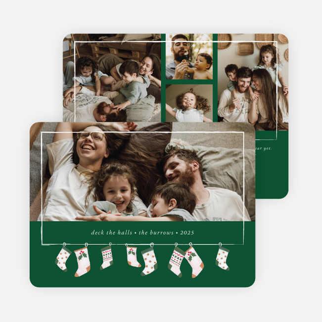 Stockings Hung Up Christmas Cards - Green