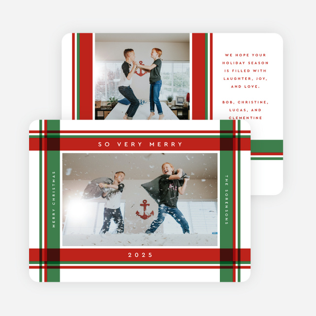 Plaid Very Merry Christmas Cards - Red