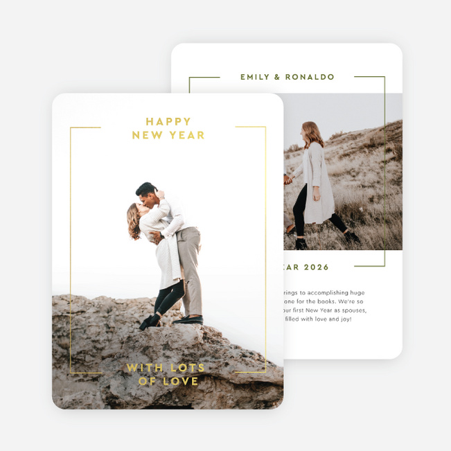 Foil Luxe Outline New Year Cards and Invitations - Yellow