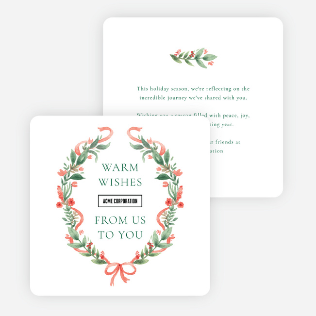 Wreath & Ribbon Corporate Holiday Cards & Corporate Christmas Cards - White