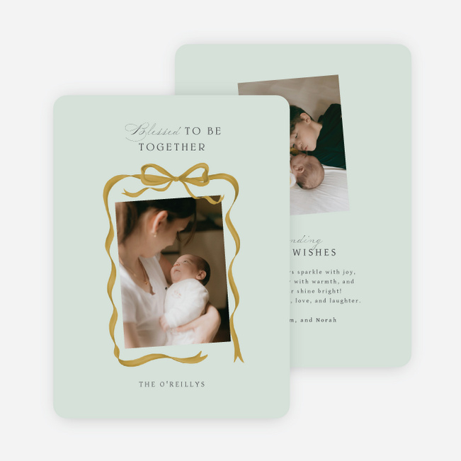Blissful Bow Holiday Cards and Invitations - Green