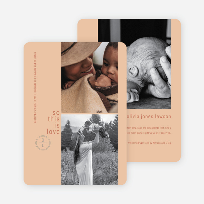 Photo Strip Monogram Baby Birth Announcements - Orange