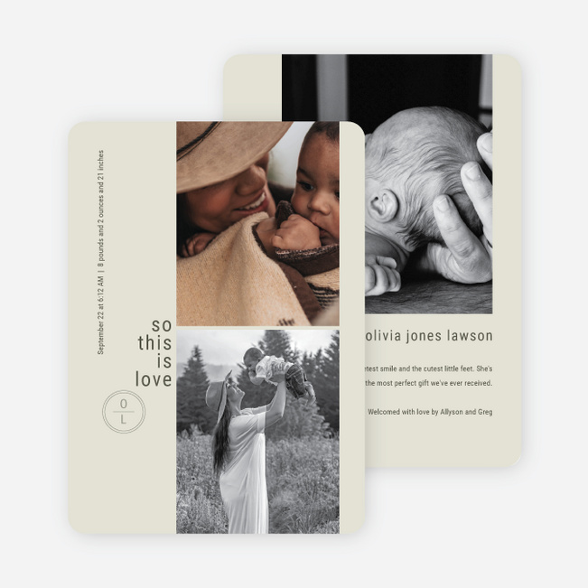 Photo Strip Monogram Baby Birth Announcements - Gray