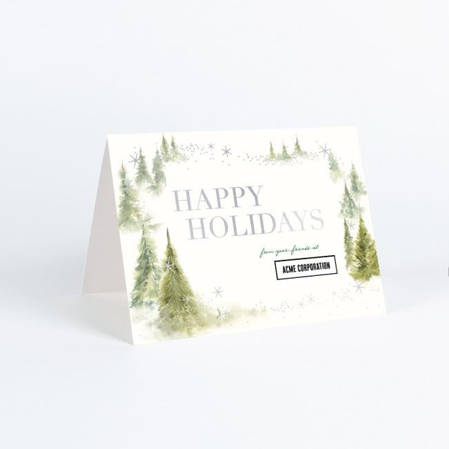 Foil Whispering Woods Corporate Holiday Cards & Corporate Christmas Cards - Gray