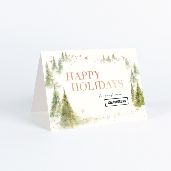 Foil Whispering Woods Corporate Holiday Cards & Corporate Christmas Cards - Pink