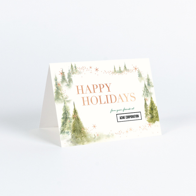 Foil Whispering Woods Corporate Holiday Cards & Corporate Christmas Cards - Pink