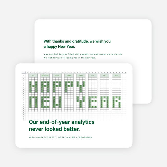 Spirited Spreadsheet Corporate Holiday Cards & Corporate Christmas Cards - Green