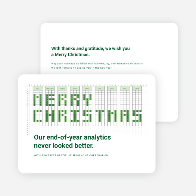 Spirited Spreadsheet Corporate Holiday Cards & Corporate Christmas Cards - Green