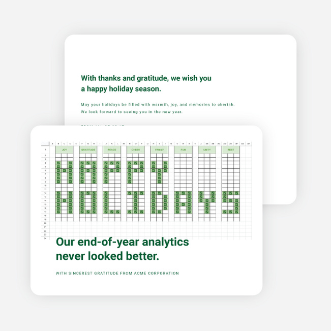 Spirited Spreadsheet Corporate Holiday Cards & Corporate Christmas Cards - Green