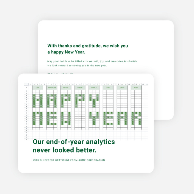 Spirited Spreadsheet Corporate Holiday Cards & Corporate Christmas Cards - Green