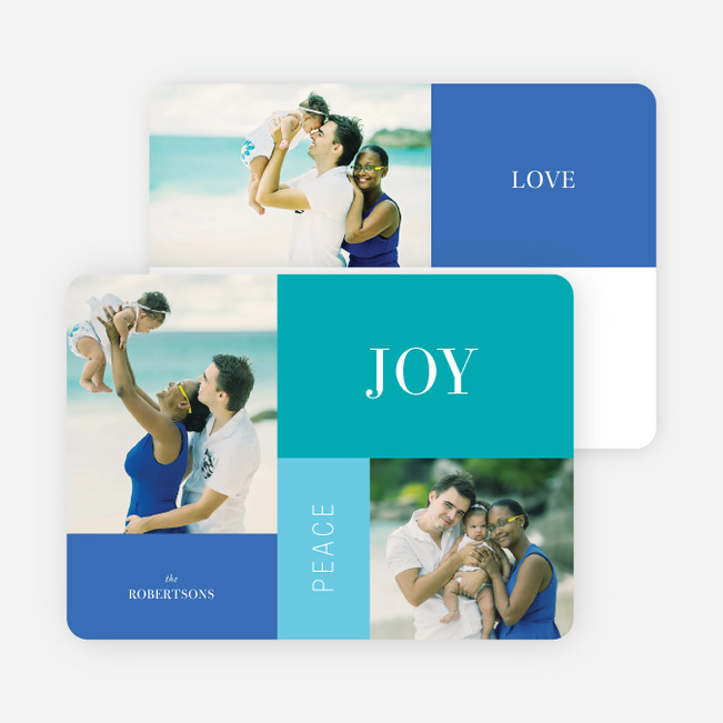 Joy, Peace & Love Blocks: Holiday Photo Cards - Blue