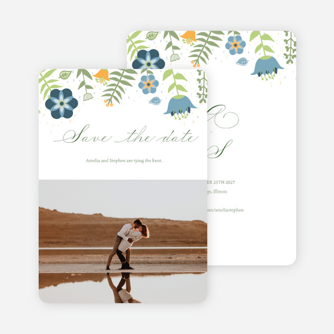 Wildflower Border Save the Date Cards - Blue