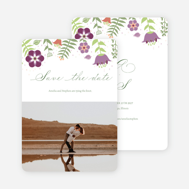 Wildflower Border Save the Date Cards - Purple