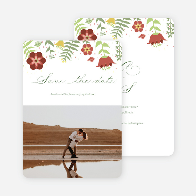 Wildflower Border Save the Date Cards - Red