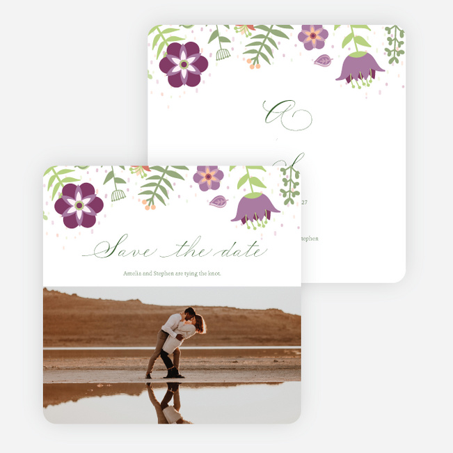 Wildflower Border Save the Date Cards - Purple